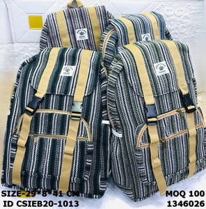 Striped Hemp Fabric <b>Backpack</b> Casual Daily Use 29x8x41cm Zipper Closure Durable Shoulder Strap Boston Style - Product Image 1