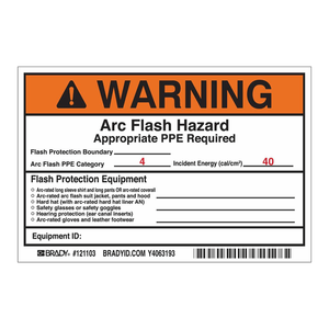 Brady Arc Flash Warning PPE Required Adhesive <b>Labels</b> Durable PVC Waterproof Matt Oval Shape - Product Image 3