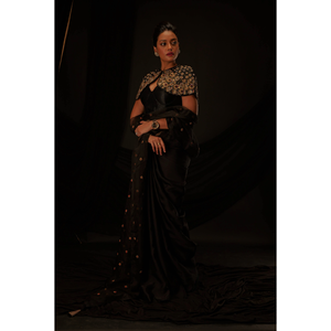 Sari Étnico Negro de Diseñador con Blusa Decorativa para Mujer al Mejor Precio al por Mayor - Product Image 3