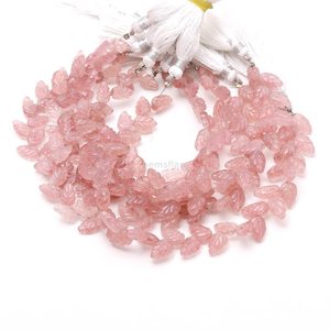 Cuentas de cuarzo rosa natural en forma de hoja de 10-11 mm, cuentas de piedras preciosas talladas a mano, cuentas sueltas de cuarzo rosa para joyería al por mayor. - Product Image 3