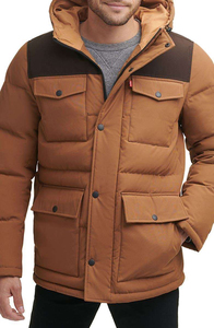 Parka à capuche pour homme, couleur unie, polyester, fermeture éclair, vêtement d'extérieur décontracté, coupe droite, manteau d'hiver imperméable - Product Image 2