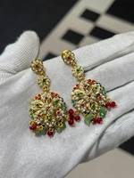 Blumenförmige Gold-Rhodium-Plattierte Diamant-Imitation Perlen Luxus Kronleuchter-Ohrringe Vintage Indische Braut Hochzeit Party Schmuck für Damen