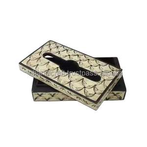 Boîte à mouchoirs de luxe en os incrusté pour décoration de table avec logo, motif floral décoratif en nacre incrustée - Product Image 4