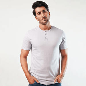 Camiseta Henley Retro Slim para Hombre, Diseño de 3 Botones, Cuello Redondo, Estilo Casual Clásico, Estampado Sólido, 100% Algodón, Camiseta Henley Lisa - Product Image 3