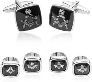 Boutons de manchette et clous de chemise maçonniques - Ensemble formel pour homme - Boutons de manchette et clous de chemise en cristal doré - Ensemble formel pour smoking maçonnique - Product Image 5