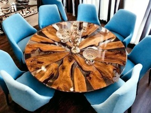 Mesa de Comedor Rectangular de Lujo Hecha a Mano con Madera de Acacia y Resina Epoxi para Hogar, Oficina, Hotel, Sala de Estar, Regalo de Diwali - Product Image 2