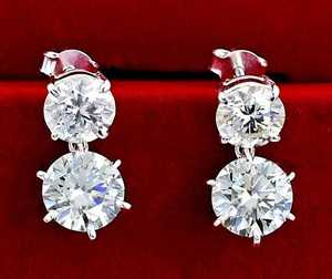 Moissanite Round Cut Diamond <b>Dangle</b> <b>Earrings</b> For Women's 925 <b>Silver</b> Elegant Proposal Jewelry for Wedding Engagement Gift - Product Image 4