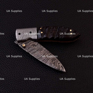Cuchillo de bolsillo plegable EDC de grado industrial, hecho a mano, de acero de Damasco, con bloqueo de liner, para caza al aire libre, marca UA Supplies. - Product Image 3