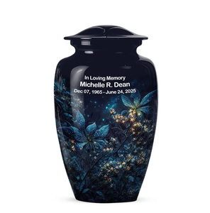 Blue Floral Metal Cremation Urn <b>Memorial</b> <b>Keepsake</b> Vase Adult Ash Cremation Urn - Product Image 2