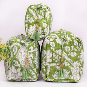 Juego de 3 Bolsas de Maquillaje de Tela, Acolchadas de Algodón, con Estampado de Bloques, Cierre de Cremallera, Regalo para Ella, Bolsas de Cosméticos Hechas a Mano - Product Image 2