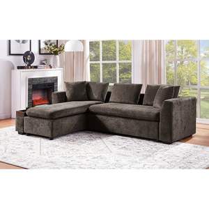 Divano componibile 93.7 \ "marrone a forma di L con vano portaoggetti in legno divano da soggiorno imbottito - Product Image 6