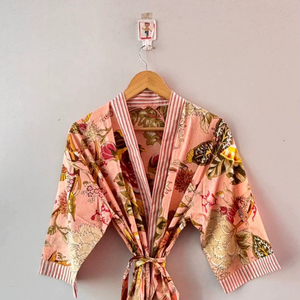 Lightweight Hand Printed Cotton <b>Kimono</b> Robe Women Long Bathgown Beachwear Cover-Up <b>Beach</b> Wear Cotton <b>Kimono</b> Robe Dressing Gown - Product Image 1