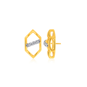 Pendientes Minimalistas de Oro Amarillo con Diamantes Hexagonales Simples, Pendientes de Barra con Diamantes para Uso Diario de Mujer - Product Image 3