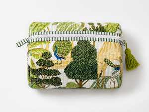 Pochette de voyage portable en coton imperméable écoresponsable avec fermeture éclair, taille moyenne, style bohème à pompons - Product Image 2