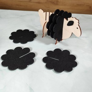 Cartoon Sheep Wooden Coaster Set Flower Shape Non-Slip <b>Mats</b> Black Felt Pads 6mm Thickness - Product Image 3