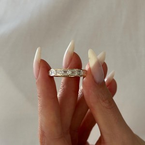 5 Carat Emerald Cut Lab Grown <b>Diamond</b> Eternity <b>Ring</b> , Half Bezel Set Emerald Cut Eternity Band , Art Deco Eternity Band Unique - Product Image 3