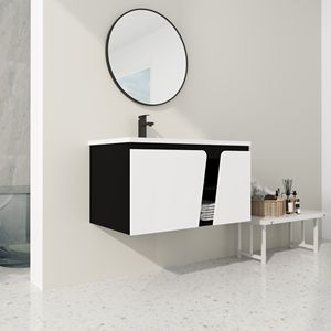 36-Inch <b>Wall</b>-Mounted Bathroom Vanity with Ceramic Basin and Soft-Close Cabinet Door <b>Floating</b> Vanity <b>Unit</b> - Product Image 2