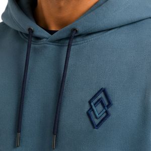 Sweat à capuche personnalisé pour homme, bleu marine, en molleton de coton épais, avec blocs de couleur et broderies, style streetwear, fabricant de marque privée - Product Image 4