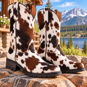 Bottes de cowboy en cuir à poils pour hommes et femmes |   Chaussures Western en cuir de vache véritable |   Bottes en cuir de style western |   Westernstiefel - Product Image 3