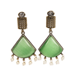 Pendientes Colgantes Vintage de Latón Oxidado con Engaste de Ojo de Gato Verde, Bañados en Oro Antiguo, con Piedra Monalisa, para Mujer, Regalo de Fiesta - Product Image 1