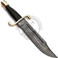 Nouvel Arrivage Couteau de Chasse Bowie Damas Fait Main, Lame Fixe Tranchante, Couteau de Survie, Couteau de Collection, Manche en Corne, Couteau de Camping