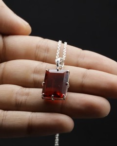 Lab Grown <b>Ruby</b> Pendant <b>Necklace</b> Synthetic Red Gemstone Jewelry Luxury Gift Wholesale Supplier Energy Healing Stone - Product Image 4