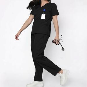 Custom Logo Black Stretch Nursing <b>Scrub</b> <b>Top</b> for Women Stylish Medical Uniform Hospital Nurse Healthcare Workwear Polyester <b>Scrub</b> - Product Image 3