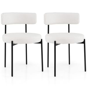2 sedie da pranzo imbottite in sherpa bianco con schienale ergonomico curvo e seduta ampia per sale da pranzo, parchi, bar, con struttura in metallo - Product Image 1