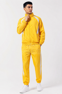 Ensemble de survêtement léger jaune pour homme, manches longues, col montant, fermeture éclair, poches latérales, respirant, style sportif, idéal pour le printemps - Product Image 2