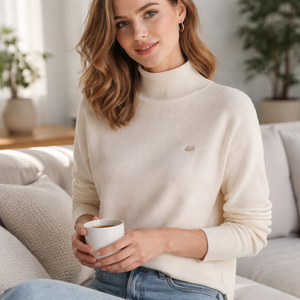 Suéter Casual de Cuello Alto Simulado, Tejido a Medida, 100% Algodón, Fabricante OEM para Mujer, Venta al Por Mayor - Product Image 6