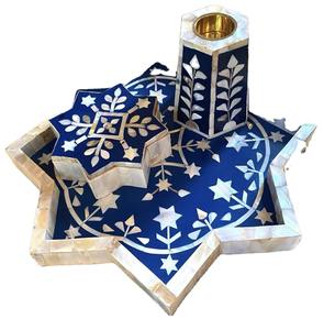 Juego de Bakhoor de Nácar Azul con Bandeja en Forma de Estrella, Quemador de Incienso, Caja de Almacenamiento de Latón, Regalo para Ramadán y Eid, Proveedor Mayorista - Product Image 1