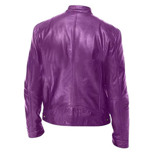 Econex Sports Men's <b>Slim</b> <b>Fit</b> PU Leather Bomber <b>Jacket</b> Breathable Windproof Turn-down Collar Zipper Closure Solid Color Moto - Product Image 4