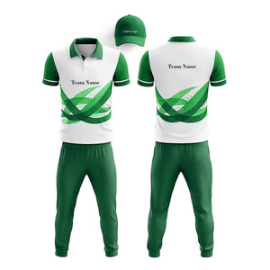 Custom Green <b>White</b> <b>Cricket</b> Kit Geometric Print Short Sleeve Polo Shirt Matching Pants Breathable Front Polyester Unisex All - Product Image 1