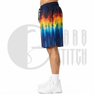 Shorts de sport pour homme, impression par sublimation, séchage rapide, en mesh, style Bermuda, avec poches et cordon de serrage - Product Image 2