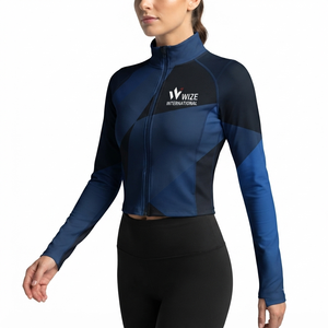 Veste de course personnalisée pour femme, coupe régulière, extensible dans quatre directions, en Spandex/Nylon, respirante, séchage rapide, col montant, fermeture éclair intégrale, idéale pour le yoga - Product Image 1