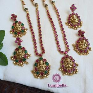 Antique Gold Plated Zircon Bridal Jewelry Set-Trendy Temple Earring Set - Product Image 1