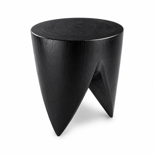 Three Legged Solid Suar Wood Stool & <b>Side</b> <b>Table</b> <b>black</b> finish, Handcrafted Natural Wooden Accent Furniture for Hospitality Use - Product Image 2