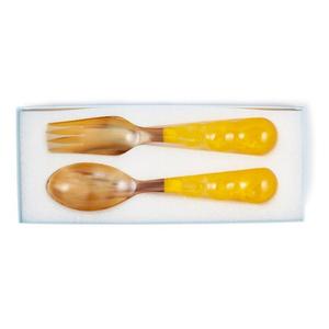Juego de Cuchara y Tenedor para Ensalada de Resina Ecológica, Mango Amarillo Rizado, Apto para Lavavajillas, Utensilios de Cocina, Herramientas de Resina para Servir Ensalada - Product Image 1