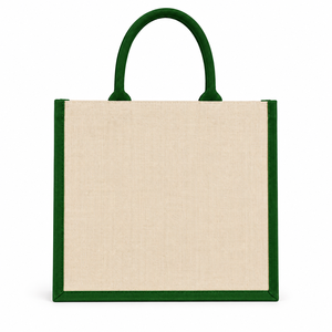 กระเป๋าผ้าปอกระเจา AMANI ขนาด 30x35x10 ซม. หูหิ้วยาว ลายพิมพ์รักโลก ขอบสีเขียว ผลิตที่เบงกอลตะวันตก เหมาะสำหรับใส่ของช้อปปิ้ง - Product Image 3