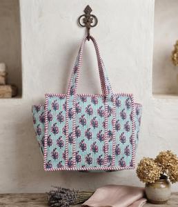 กระเป๋าโท้ทผ้าฝ้ายกันน้ำลายปักดอกไม้จาก Elite Craft Studio พร้อมหูหิ้วลายทาง ขนาดใหญ่ สำหรับใช้ในชีวิตประจำวัน - Product Image 2