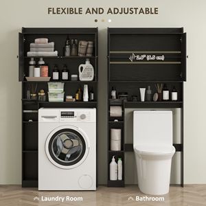 Mobiletto da bagno in stile rustico da posizionare sopra il WC, nero, con ante scorrevoli regolabili e ripiani - Product Image 5