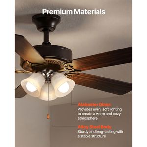 Kit de ventilateur de plafond à 6 pales, 3000K, 750lm, 3 lumières, avec interrupteur à chaîne, pour salon, chambre et luminaires de remplacement - Product Image 4
