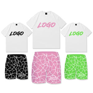 Ensemble deux pièces pour homme : T-shirt blanc à col rond et short imprimé vert – Tenue décontractée et sportive - Product Image 3