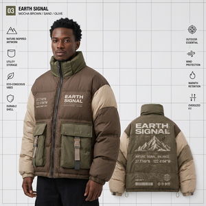 Veste matelassée personnalisable marron moka, olive sable, doudoune utilitaire coupe-vent épaisse pour homme à col montant - Product Image 1