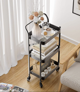 Multi-Function 3-Tier Kitchen Cart With Wheels Black Metal Storage Organizer For Freestanding Use In Kitchen - Product Image 2