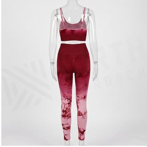 Ensemble de yoga 2 pièces North Approach, couleur dégradée, haut court à bretelles spaghetti et legging taille haute, respirant, vêtements de sport - Product Image 2