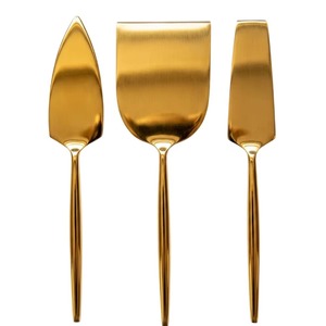 Ensemble de 3 couteaux à fromage en acier doré de qualité supérieure, ustensiles de service à fromage en acier inoxydable brossé pour les dîners, les fêtes et les événements - Product Image 4