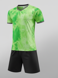 เสื้อฟุตบอลคอวีสีเขียวลายมัดย้อมสำหรับผู้ชาย แขนสั้น ผ้าโพลีเอสเตอร์ซับเหงื่อ ชุดกีฬา ใส่ได้ทุกฤดู - Product Image 4