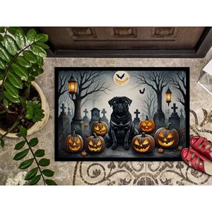 Black Pug Spooky Halloween <b>Doormat</b> Non-Slip <b>Washable</b> Low Pile 24H X 36W Indoor & Outdoor Entryway Rug for Front Door - Product Image 3