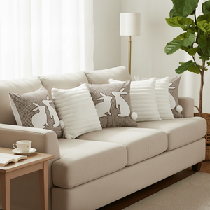 SOGA Juego de 6 fundas de almohada, 3x 45 cm, diseño de conejito de guinga marrón y 3x 45 cm, elegantes almohadas decorativas y de estilo nórdico con textura blanca - Product Image 4